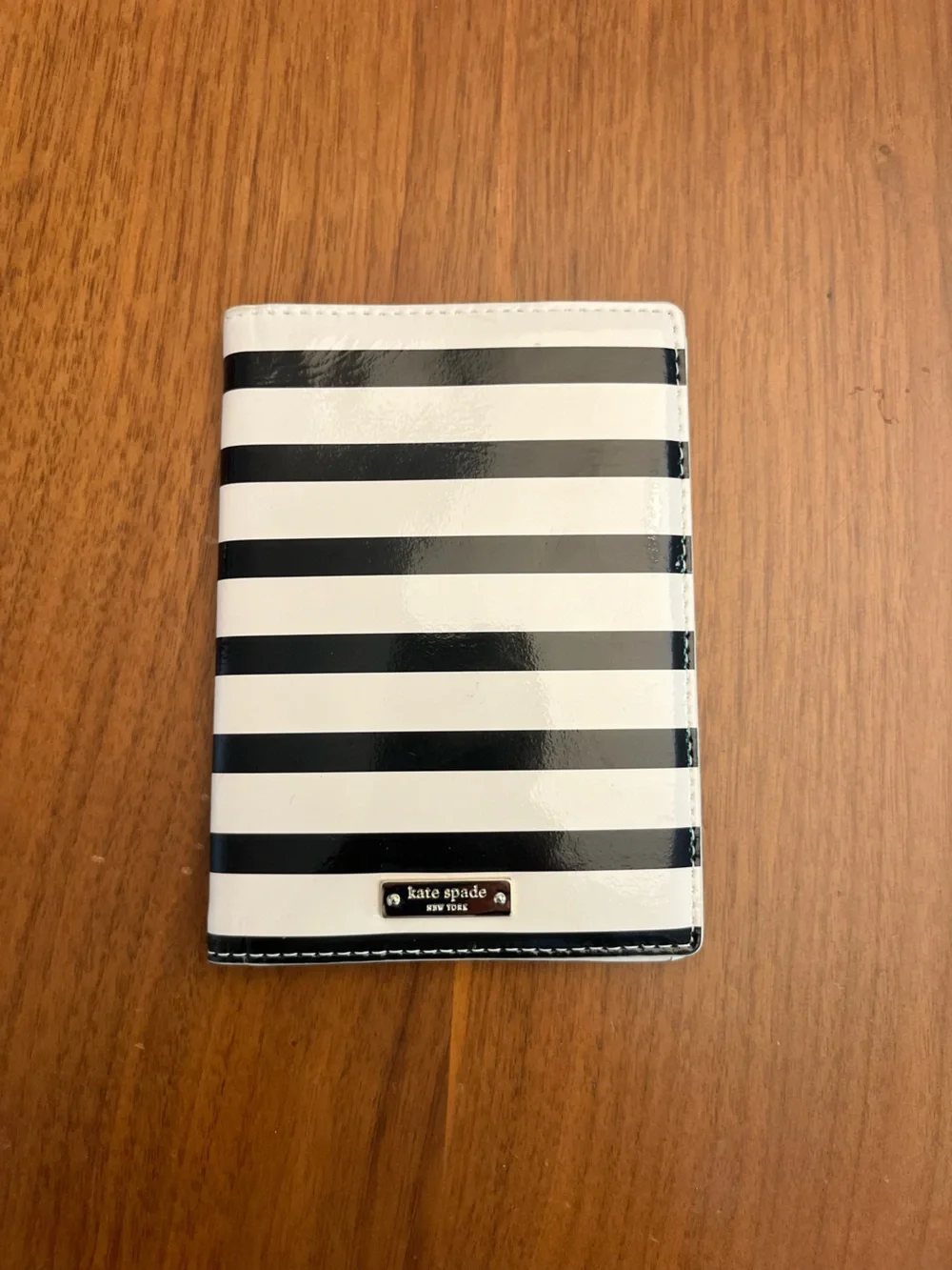 Kate Spade Black and White Striped Passport Wallet NWT